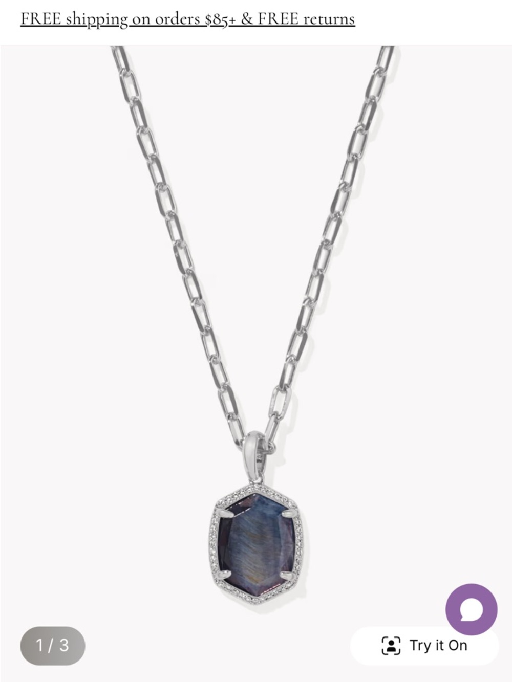 Kendra Scott Daphne silver pave pendant in navy tigers eye